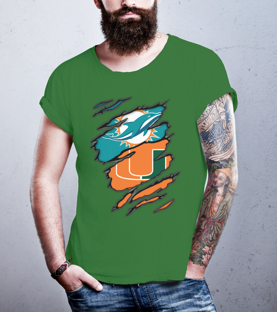 Miami Dolphins Miami Hurricanes Logo Blend T-Shirt