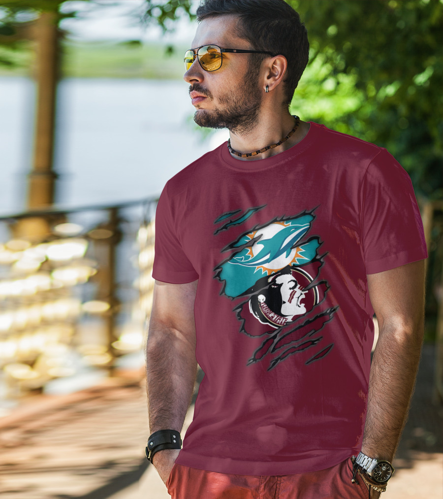Miami Dolphins Florida State Seminoles Logo Mashup T-Shirt