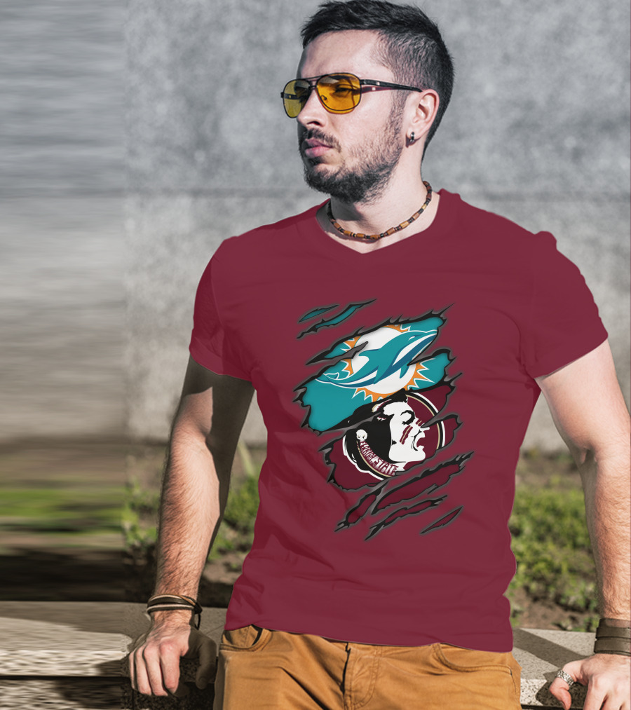 Miami Dolphins Florida State Seminoles Logo Mashup T-Shirt