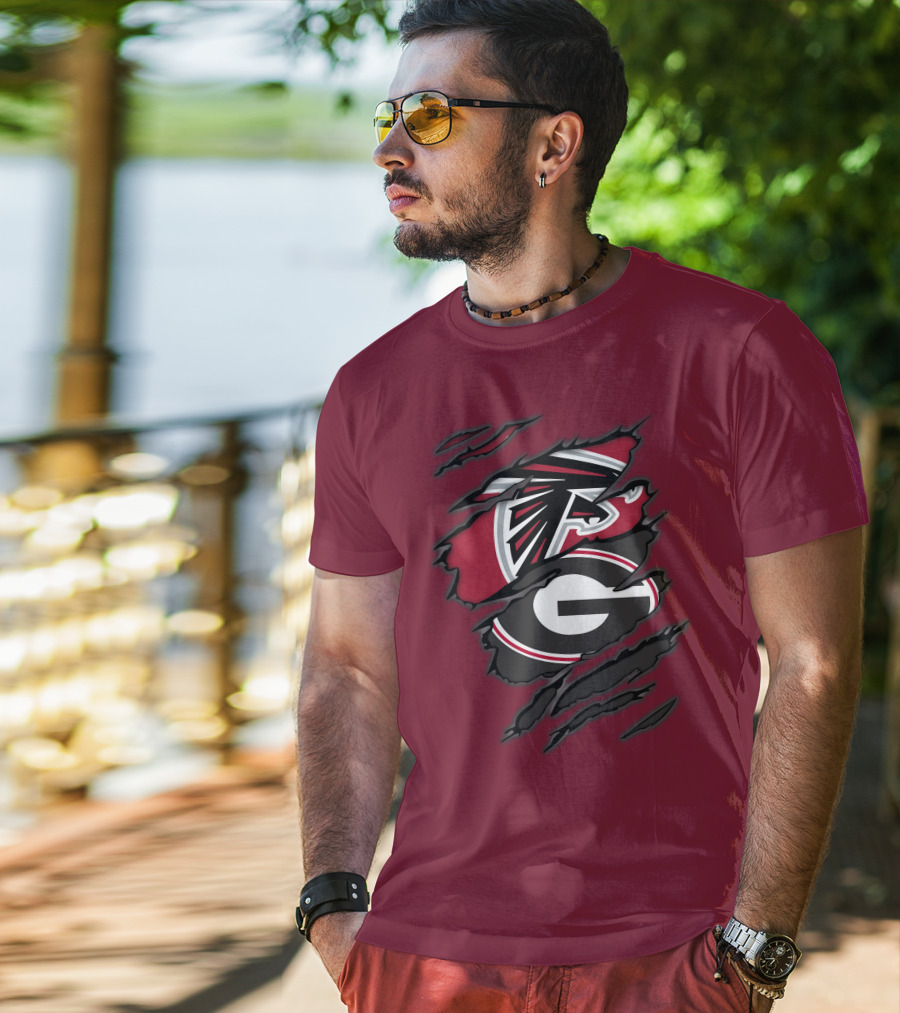 Atlanta Falcons Georgia Bulldogs Claw Marks Logo Combo T-Shirt