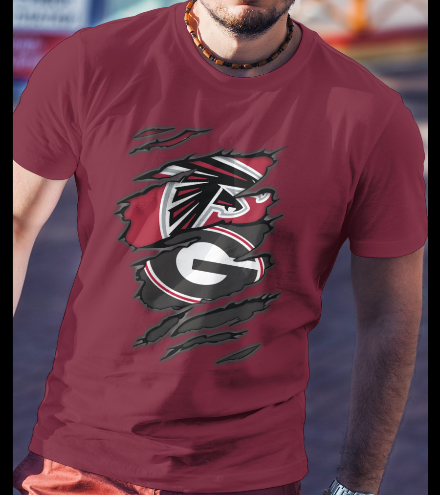 Atlanta Falcons Georgia Bulldogs Claw Marks Logo Combo T-Shirt