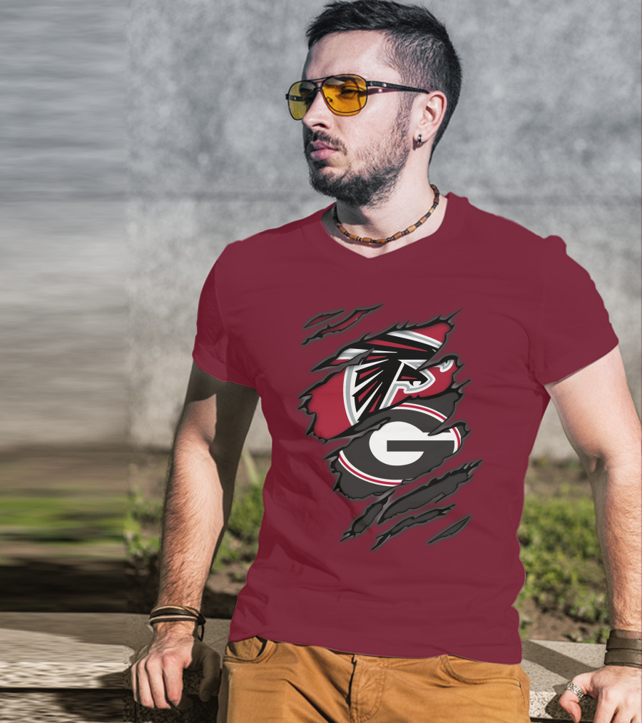 Atlanta Falcons Georgia Bulldogs Claw Marks Logo Combo T-Shirt