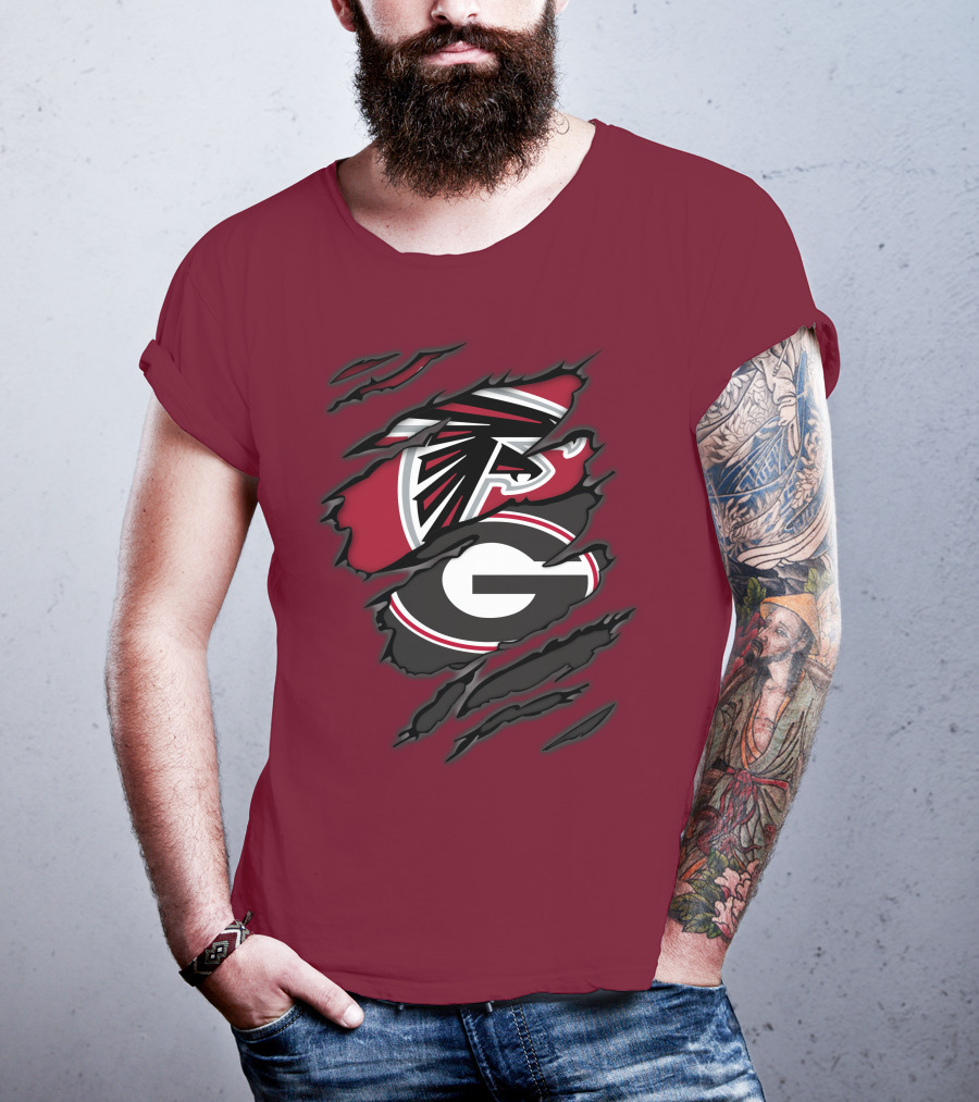 Atlanta Falcons Georgia Bulldogs Claw Marks Logo Combo T-Shirt