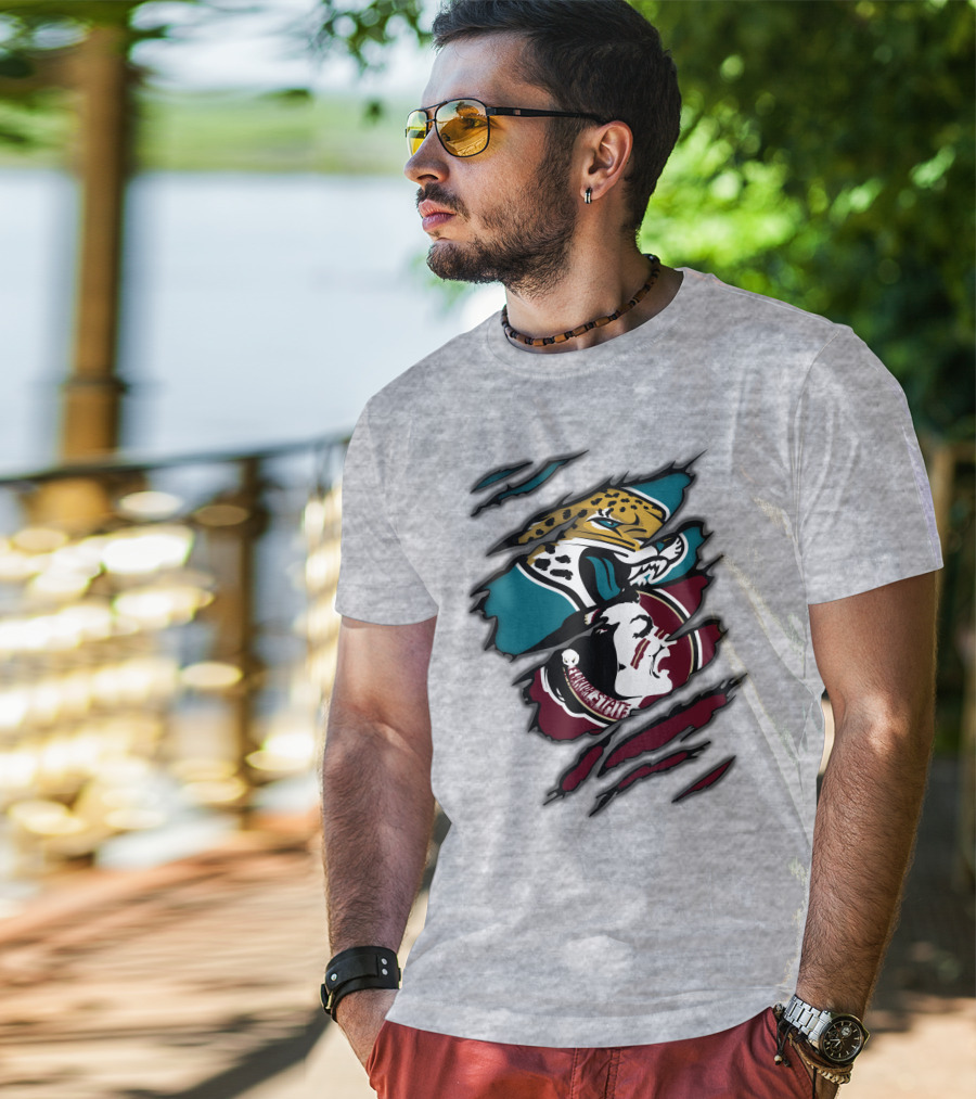 Jacksonville Jaguars And Florida State Seminoles Logo Crossover T-Shirt