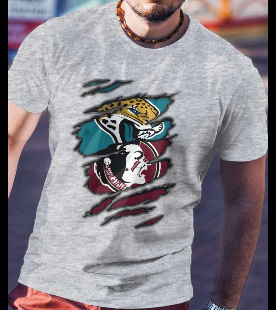 Jacksonville Jaguars And Florida State Seminoles Logo Crossover T-Shirt