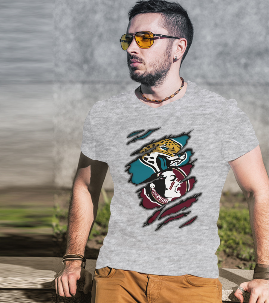 Jacksonville Jaguars And Florida State Seminoles Logo Crossover T-Shirt