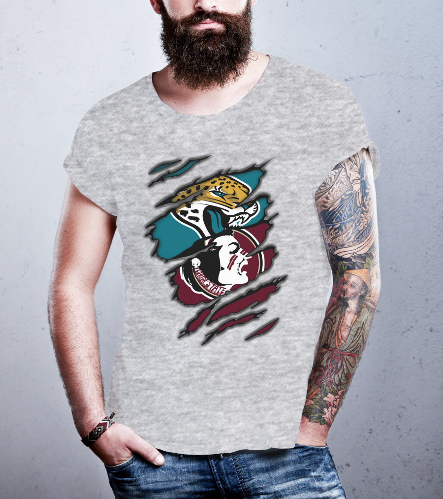 Jacksonville Jaguars And Florida State Seminoles Logo Crossover T-Shirt