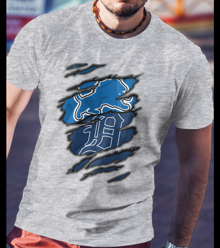 Detroit Lions Tigers Blue Claw Marks T-Shirt