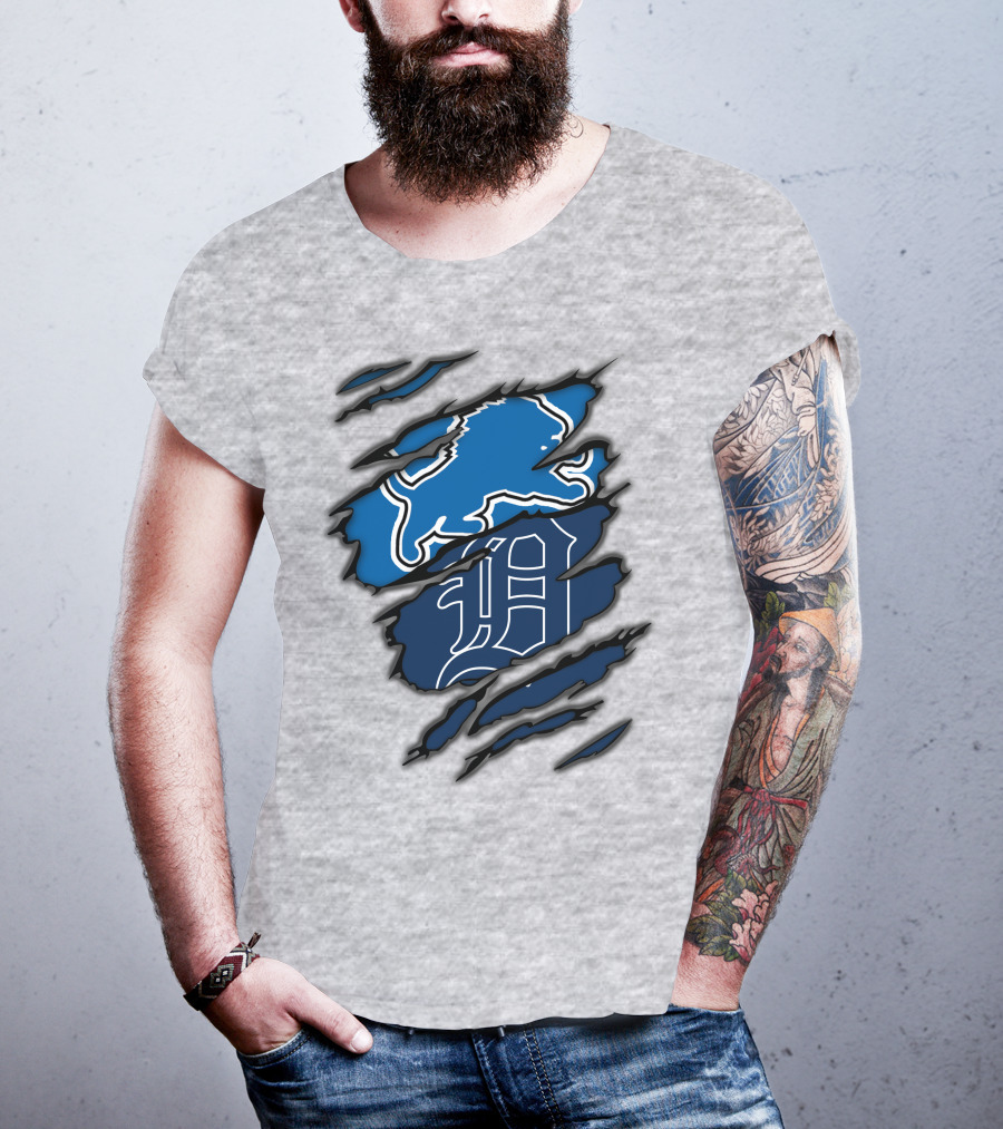 Detroit Lions Tigers Blue Claw Marks T-Shirt