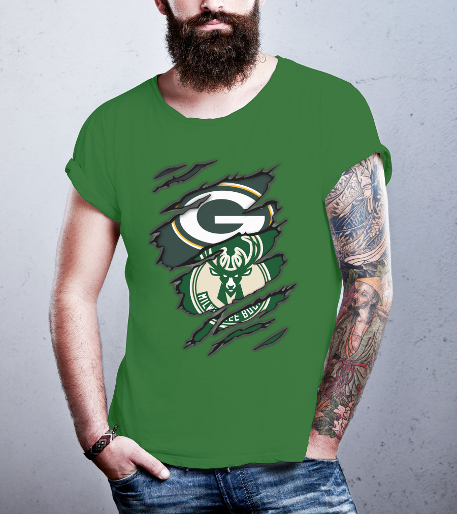 Green Bay Packers Milwaukee Bucks Crossover T-Shirt
