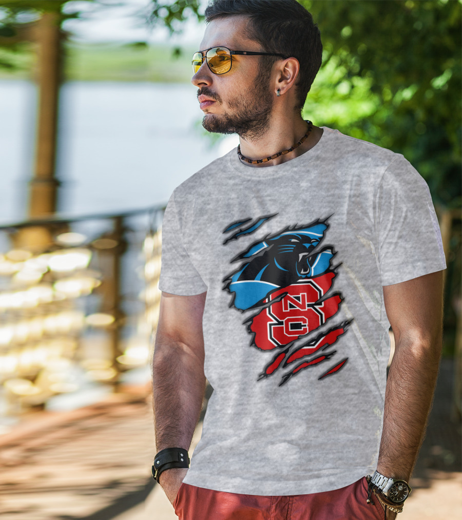 Carolina Panthers Nc State Wolfpack Claw Mark Logo Mashup T-Shirt
