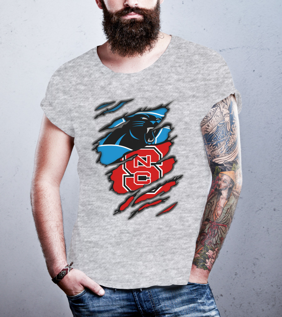 Carolina Panthers Nc State Wolfpack Claw Mark Logo Mashup T-Shirt