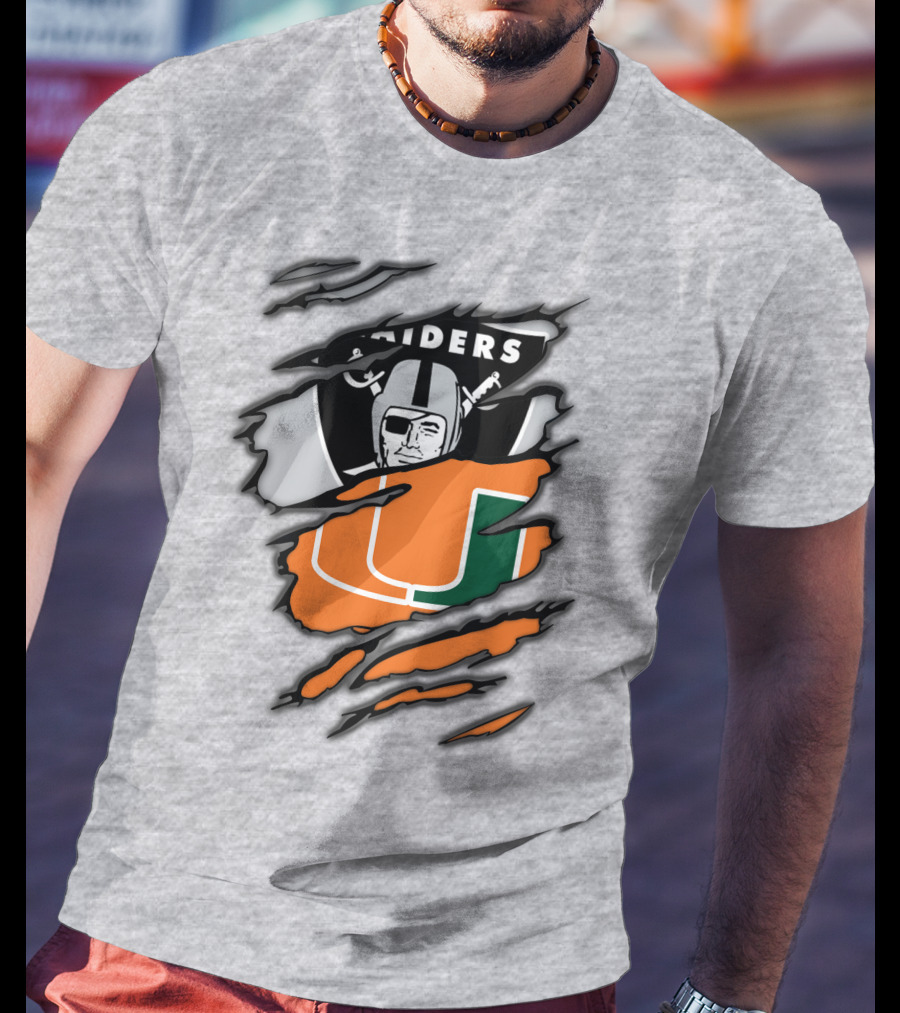 Raiders And Miami Hurricanes Split T-Shirt