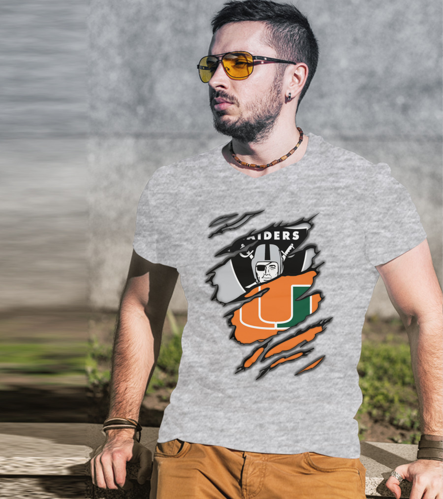 Raiders And Miami Hurricanes Split T-Shirt