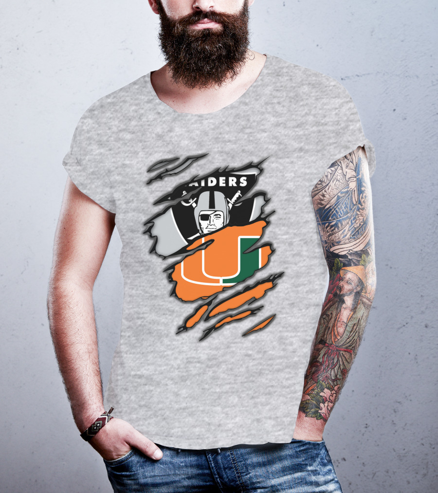 Raiders And Miami Hurricanes Split T-Shirt