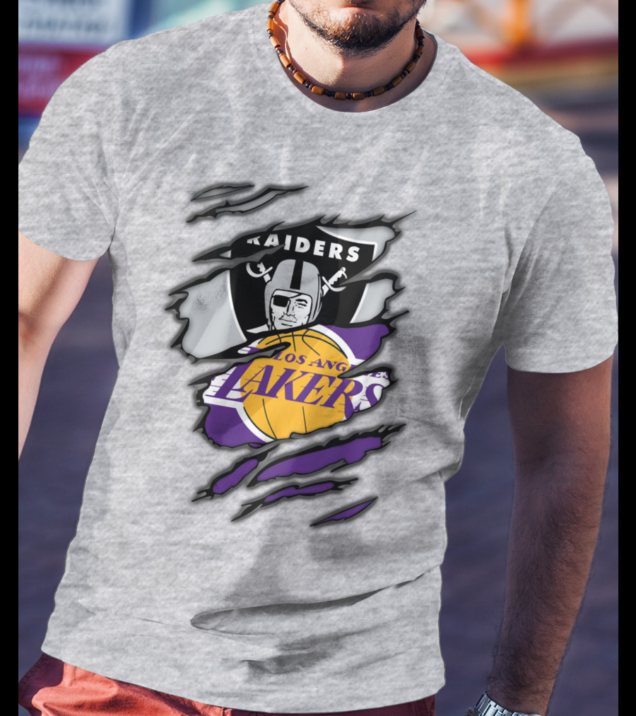 Raiders Los Angeles Lakers Basketball Football Fan Mashup T-Shirt