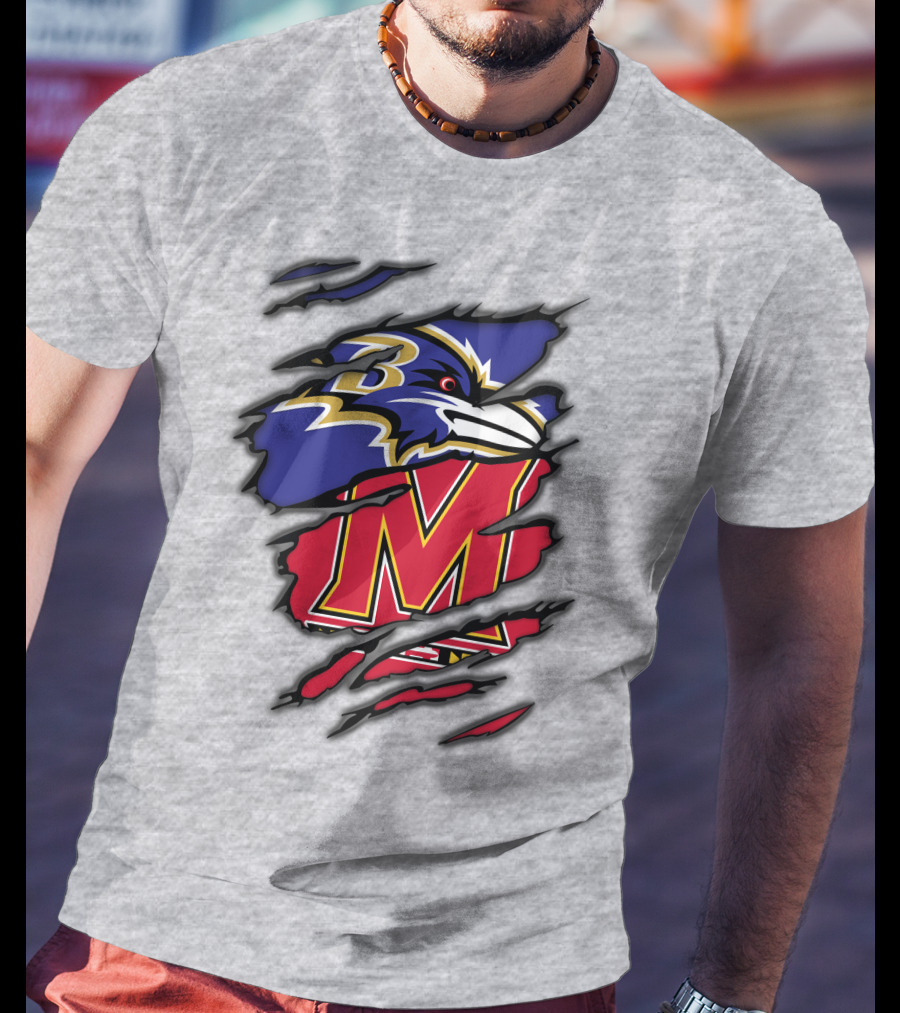 Ravens Maryland Logo With Baltimore And University Of Maryland Elements T-Shirt