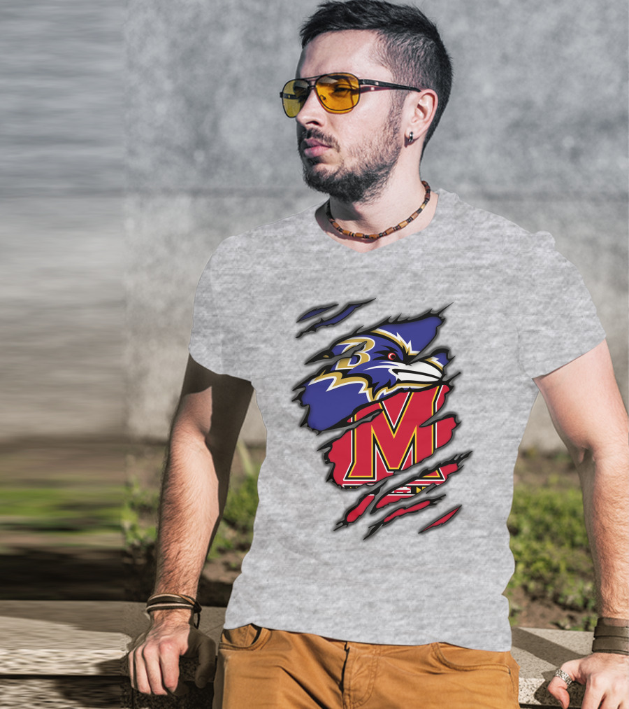 Ravens Maryland Logo With Baltimore And University Of Maryland Elements T-Shirt