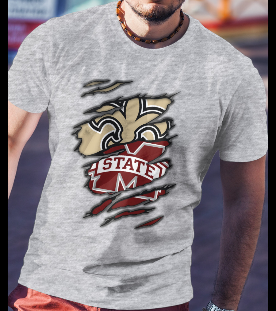Saints Mississippi State Bulldogs Fleur-de-Lis Logo Combo T-Shirt
