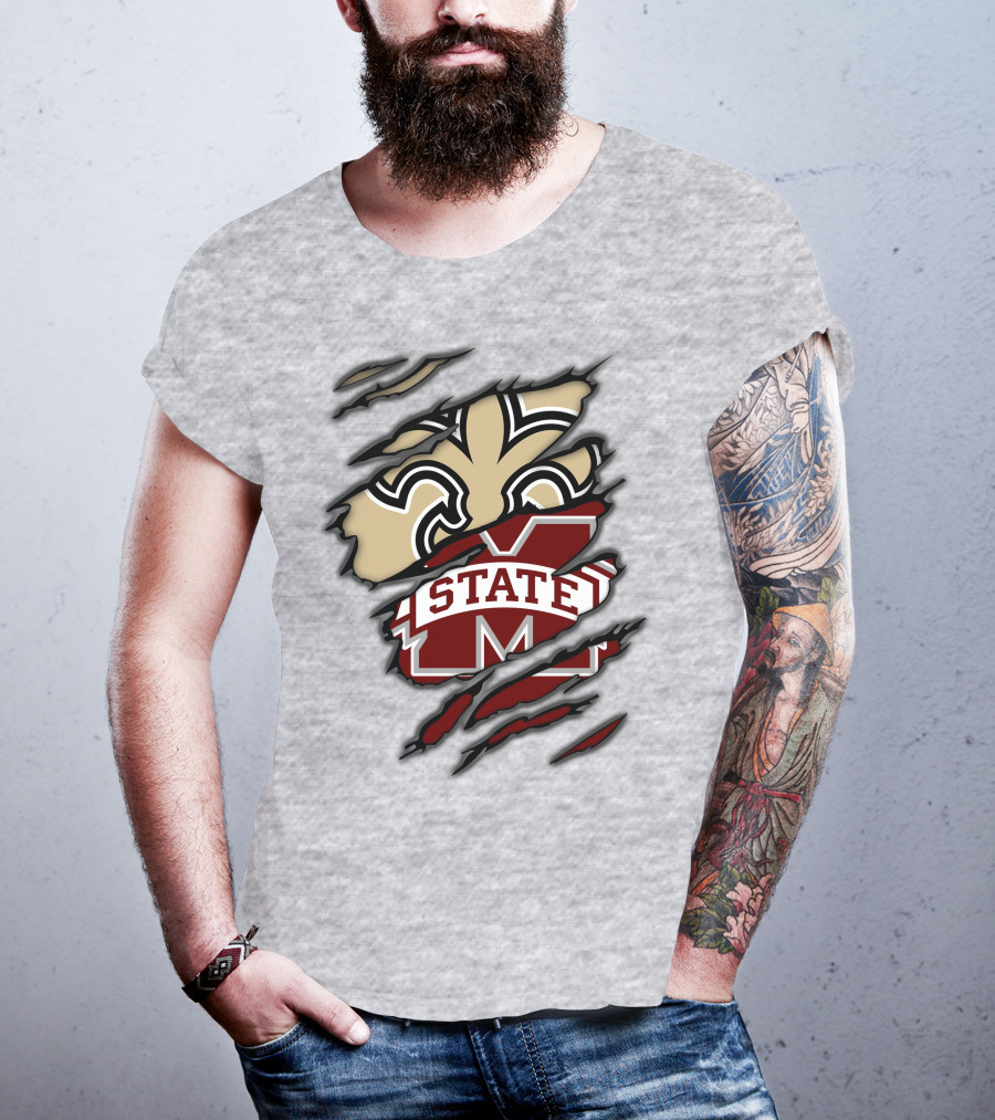 Saints Mississippi State Bulldogs Fleur-de-Lis Logo Combo T-Shirt