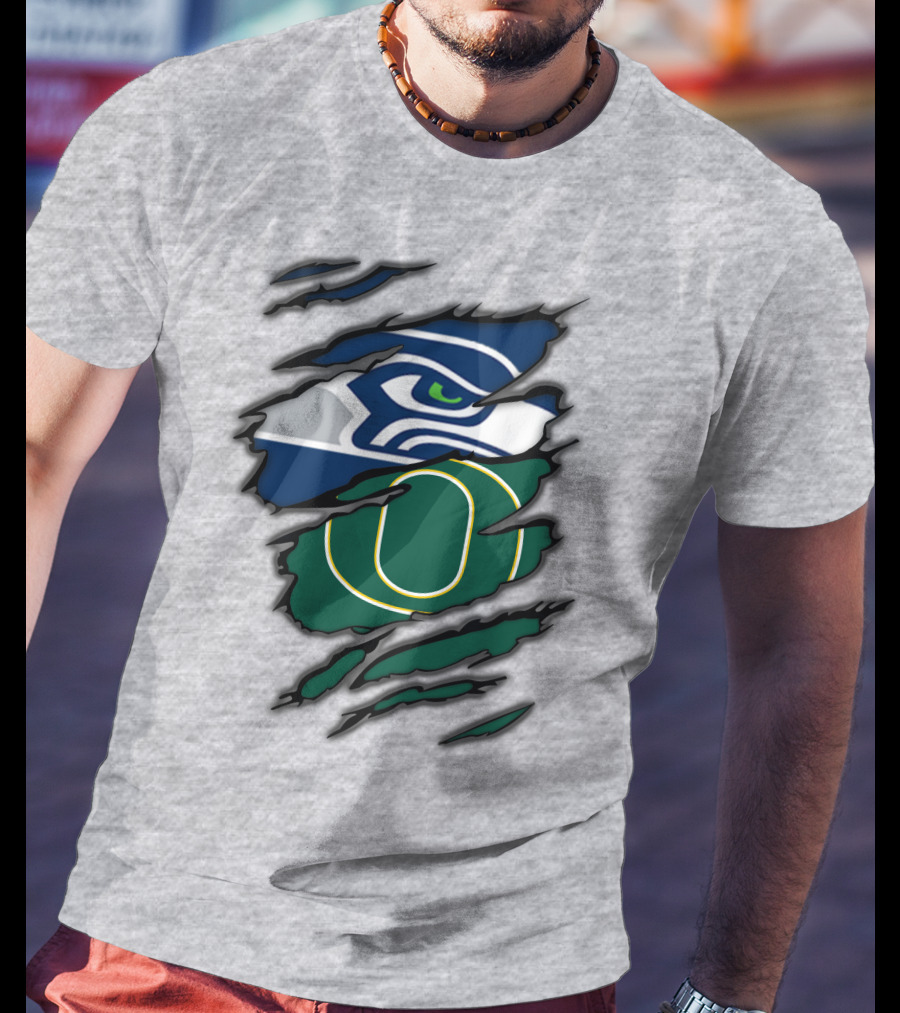 Seahawks Ducks Claw Style Logo Rip Combination T-Shirt