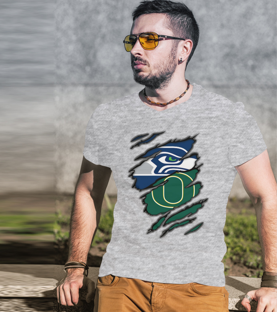 Seahawks Ducks Claw Style Logo Rip Combination T-Shirt