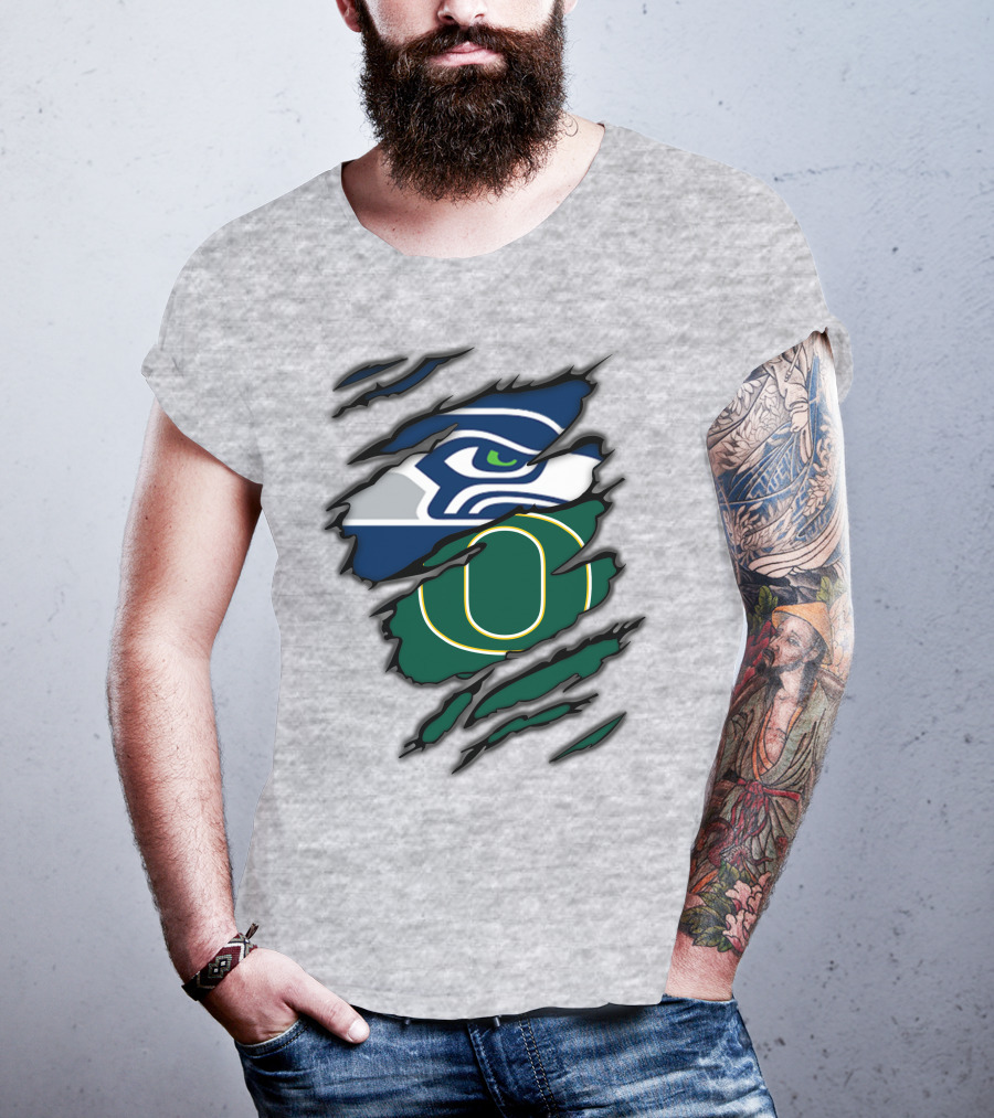 Seahawks Ducks Claw Style Logo Rip Combination T-Shirt