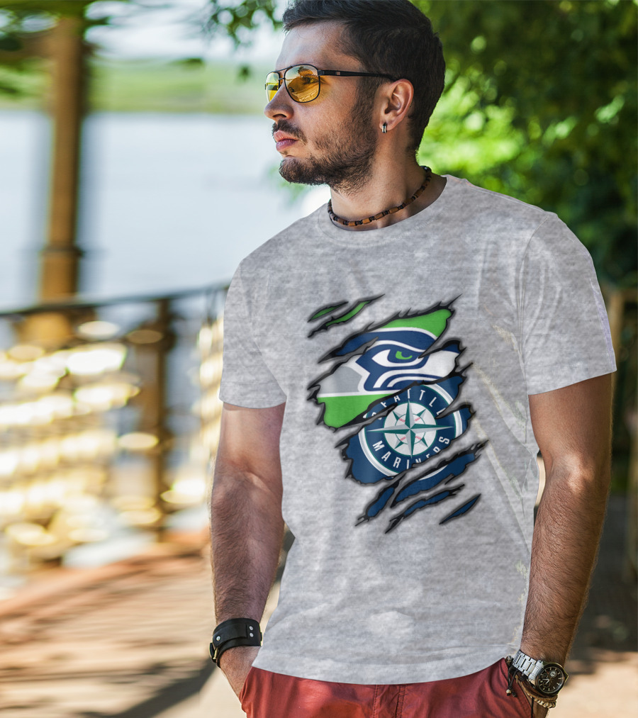 Seattle Seahawks Seattle Mariners Logo Fusion T-Shirt