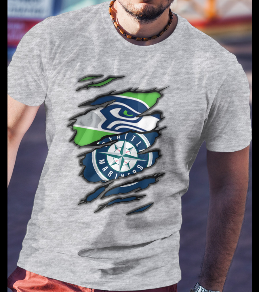 Seattle Seahawks Seattle Mariners Logo Fusion T-Shirt
