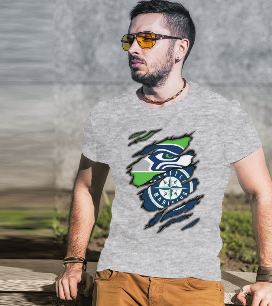 Seattle Seahawks Seattle Mariners Logo Fusion T-Shirt
