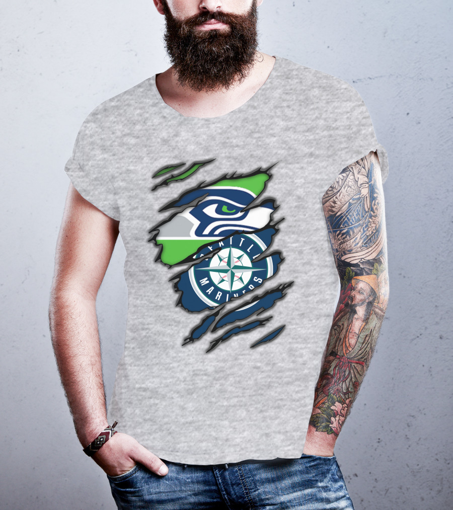 Seattle Seahawks Seattle Mariners Logo Fusion T-Shirt