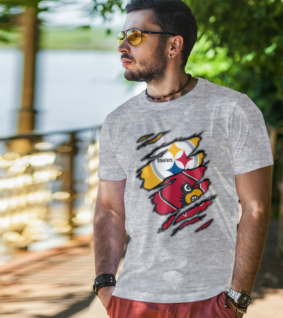Steelers Cardinals Pittsburgh Louisville Torn Claw Marks Emblems T-Shirt