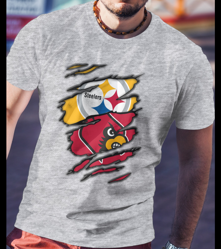 Steelers Cardinals Pittsburgh Louisville Torn Claw Marks Emblems T-Shirt