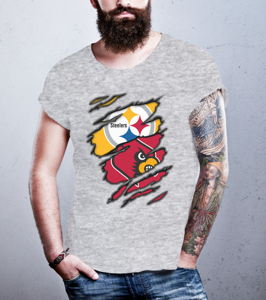 Steelers Cardinals Pittsburgh Louisville Torn Claw Marks Emblems T-Shirt