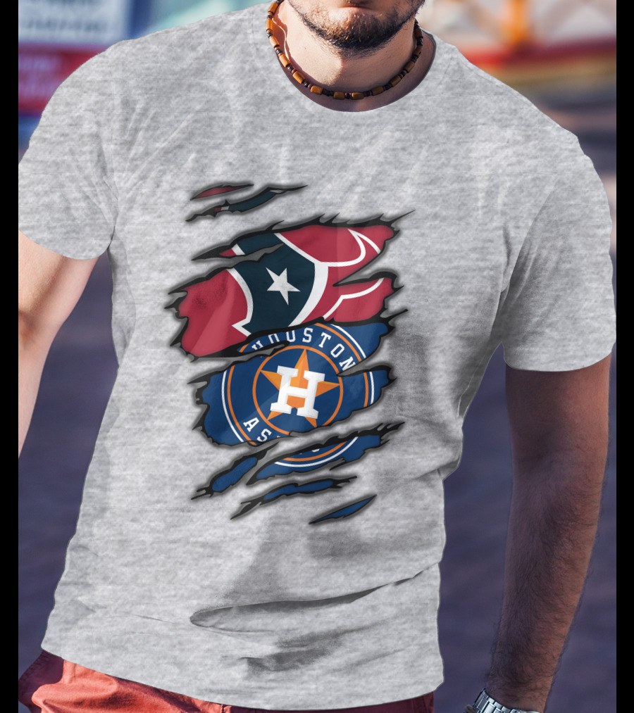 Houston Texans And Astros Logos Ripped T-Shirt