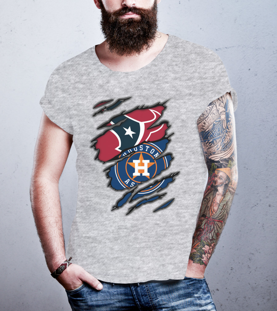 Houston Texans And Astros Logos Ripped T-Shirt