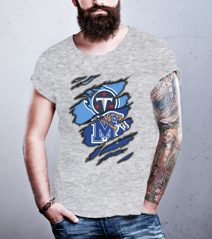 Tennessee Titans Memphis Tigers Claw Marks Logo Fusion T-Shirt
