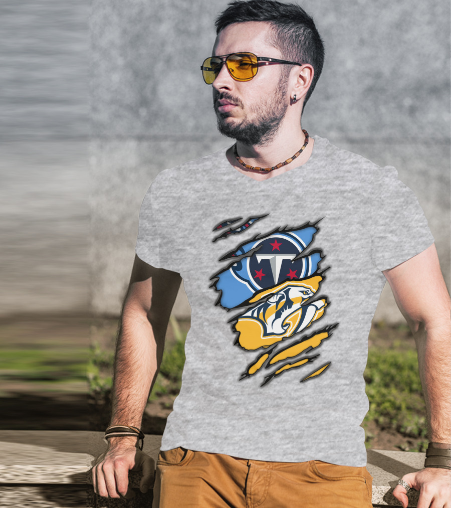 Tennessee Titans Nashville Predators Claw Logo Mashup T-Shirt