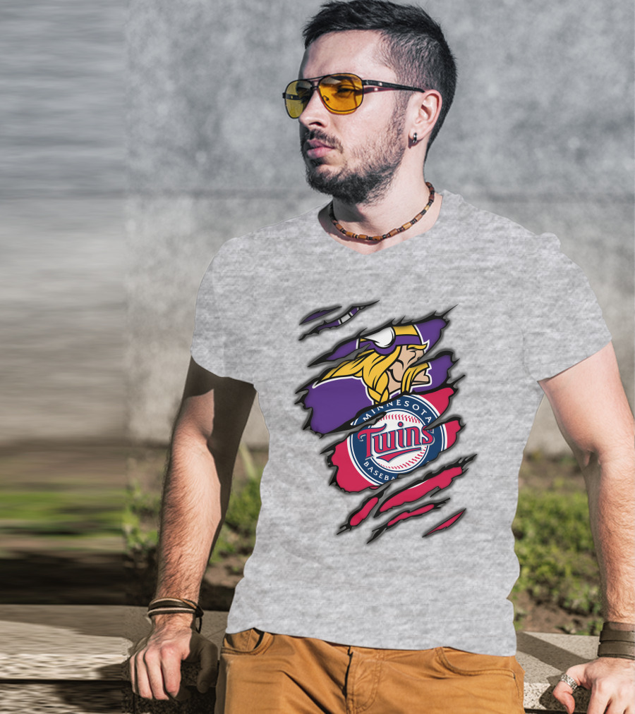 Minnesota Vikings And Twins Baseball Fusion T-Shirt