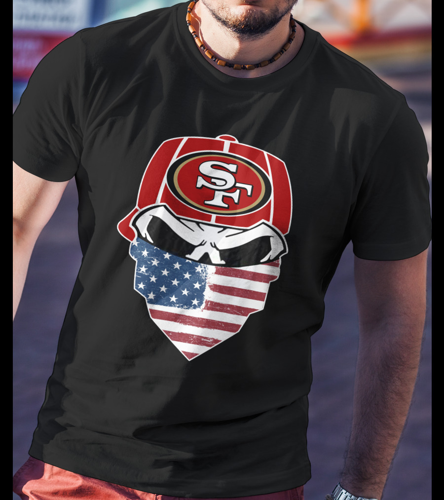 49ers Skull Sf American Flag Bandana T-Shirt