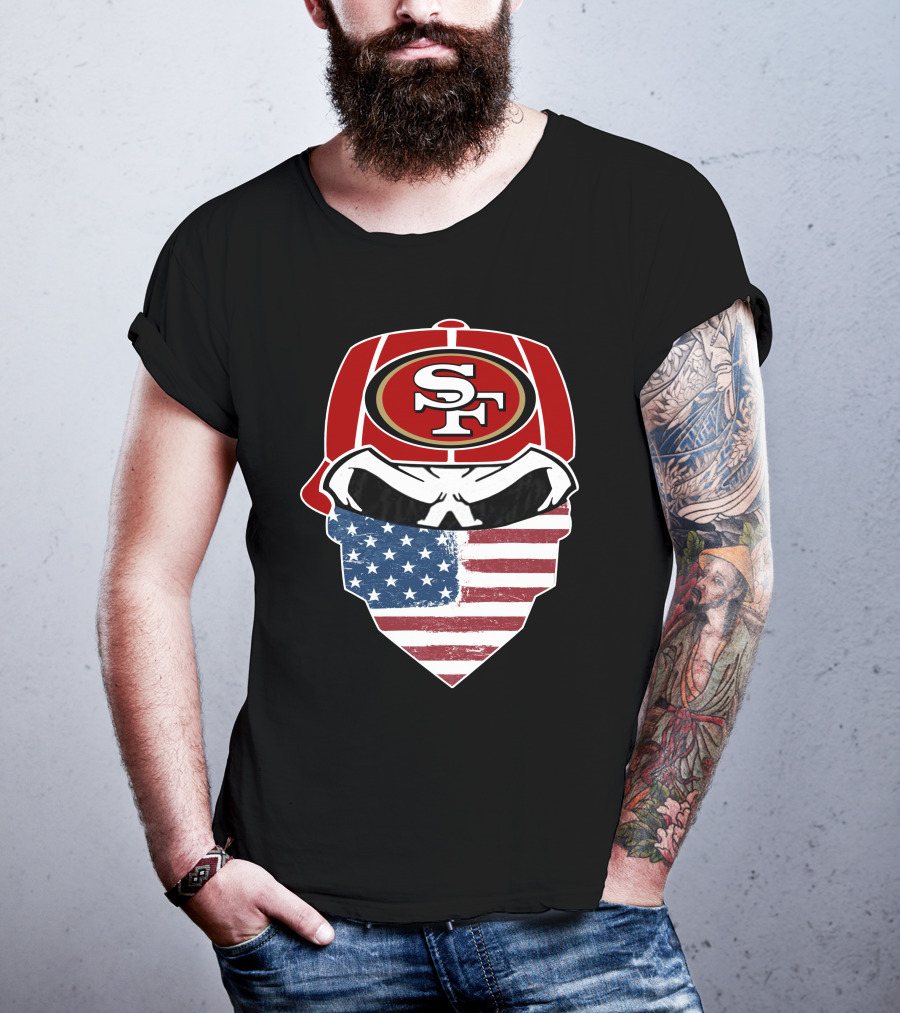 49ers Skull Sf American Flag Bandana T-Shirt