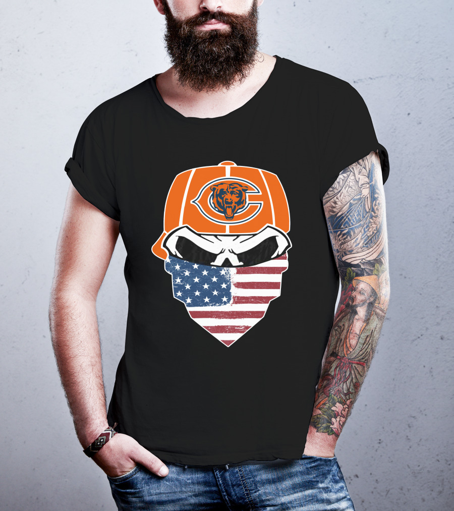 Chicago Bears American Flag Bandana Mask Fan Tribute T-Shirt