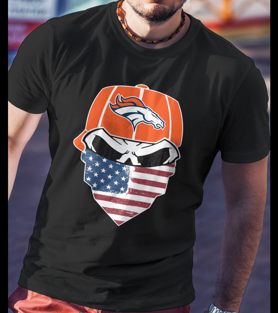 Broncos Skull With American Flag Bandana T-Shirt