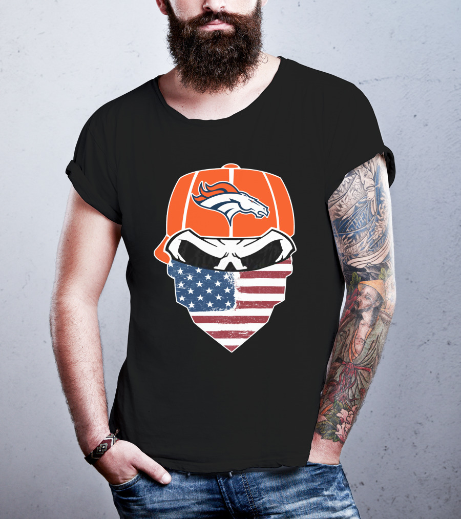 Broncos Skull With American Flag Bandana T-Shirt