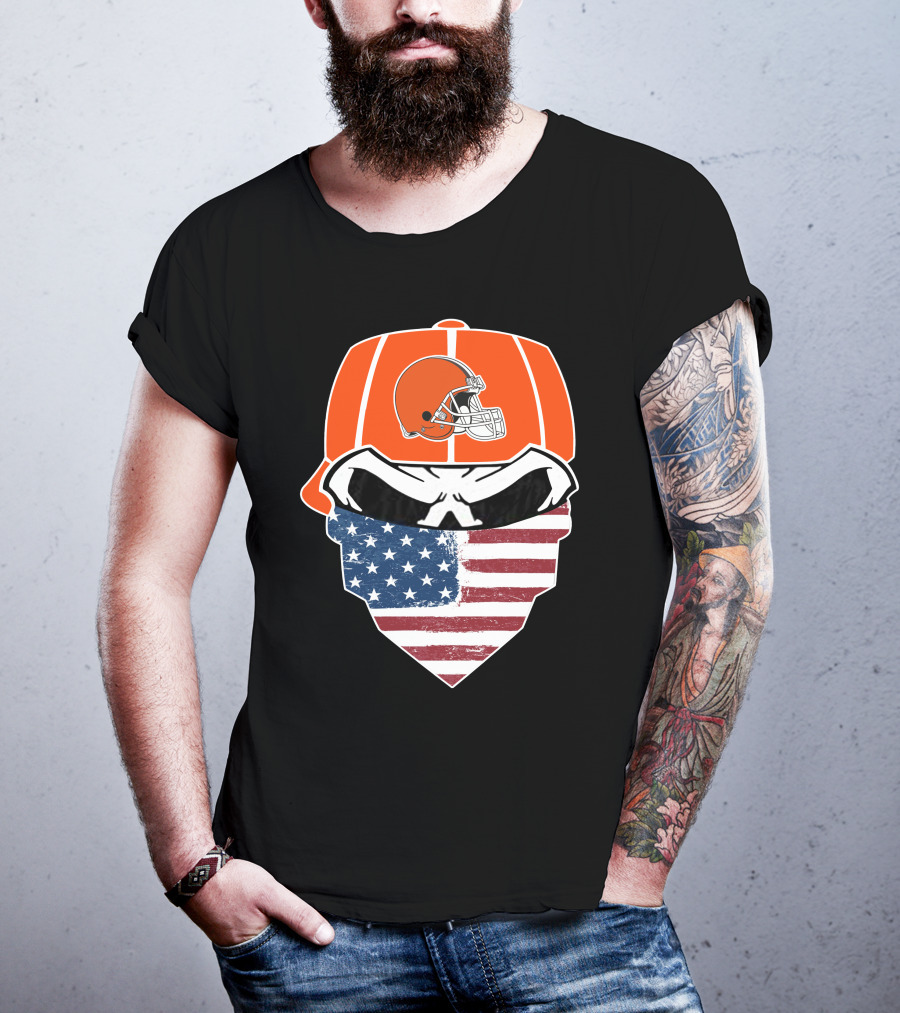 Cleveland Browns Skull American Flag Bandana T-Shirt