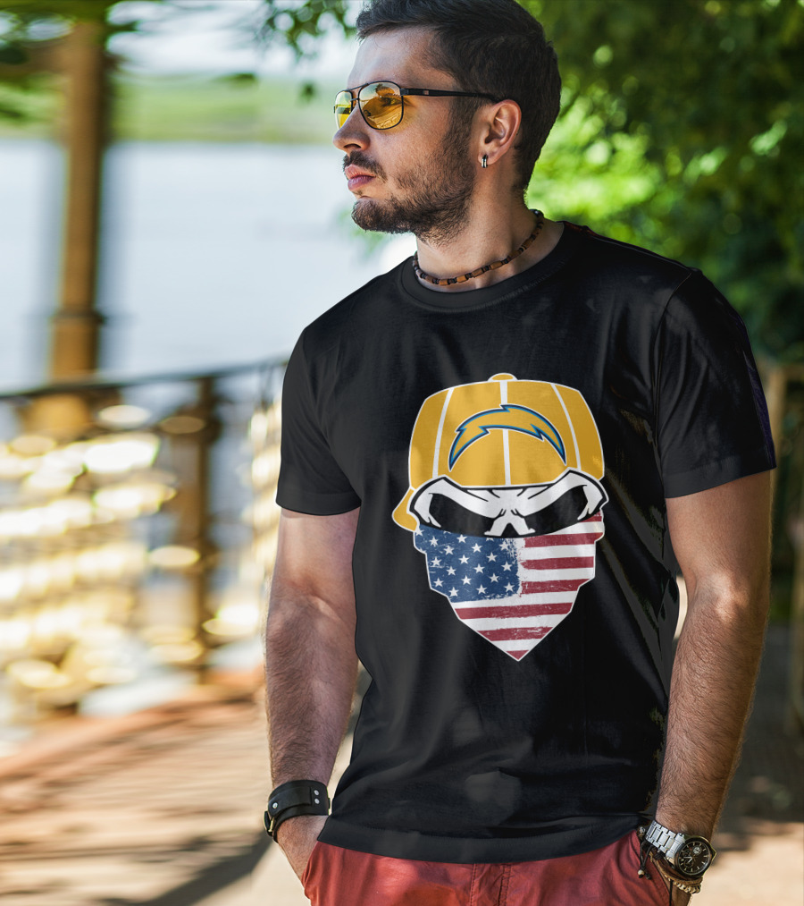 Los Angeles Chargers Skull American Flag Bandana T-Shirt