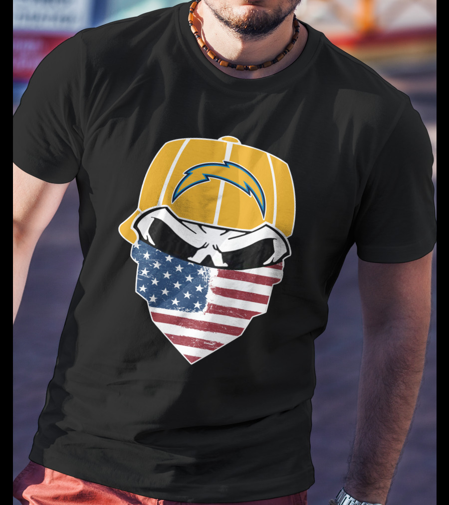 Los Angeles Chargers Skull American Flag Bandana T-Shirt