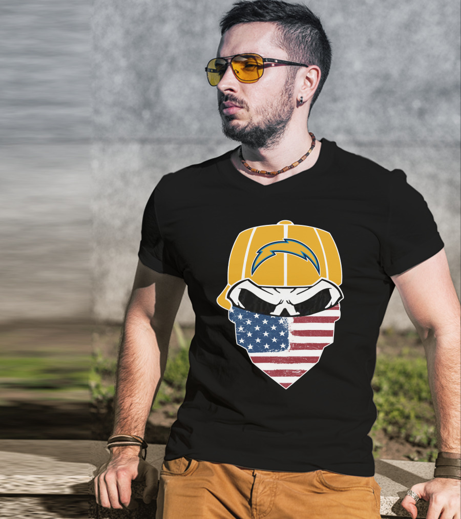 Los Angeles Chargers Skull American Flag Bandana T-Shirt