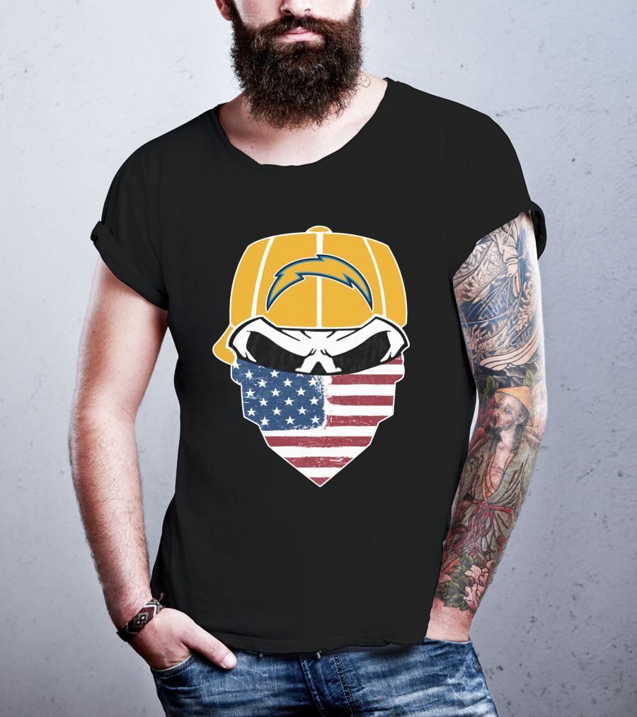 Los Angeles Chargers Skull American Flag Bandana T-Shirt
