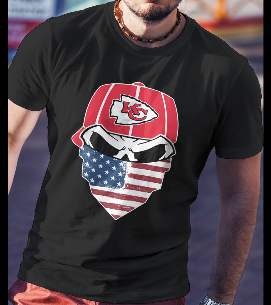Kansas City Chiefs American Flag Bandana Skull T-Shirt